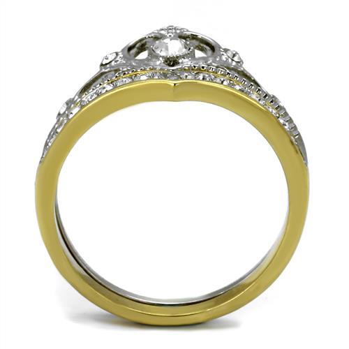 TK2294 - Two-Tone IP Gold (Ion Plating) Stainless Steel Ring with Top Grade Crystal  in Clear LuxuryLifeWay Online Store