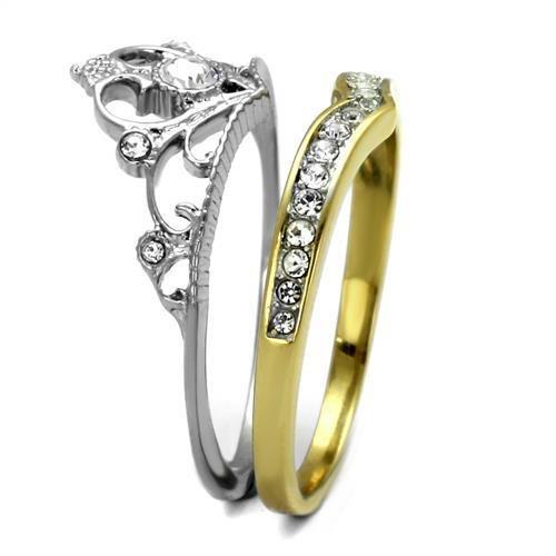TK2294 - Two-Tone IP Gold (Ion Plating) Stainless Steel Ring with Top Grade Crystal  in Clear LuxuryLifeWay Online Store