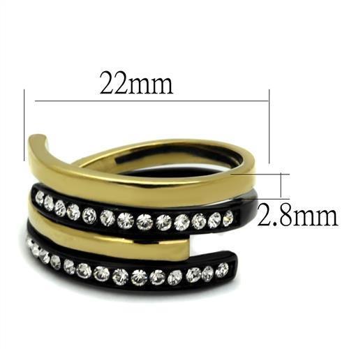 TK2298 - IP Gold+ IP Black (Ion Plating) Stainless Steel Ring with Top Grade Crystal  in Clear LuxuryLifeWay Online Store