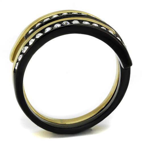 TK2298 - IP Gold+ IP Black (Ion Plating) Stainless Steel Ring with Top Grade Crystal  in Clear LuxuryLifeWay Online Store