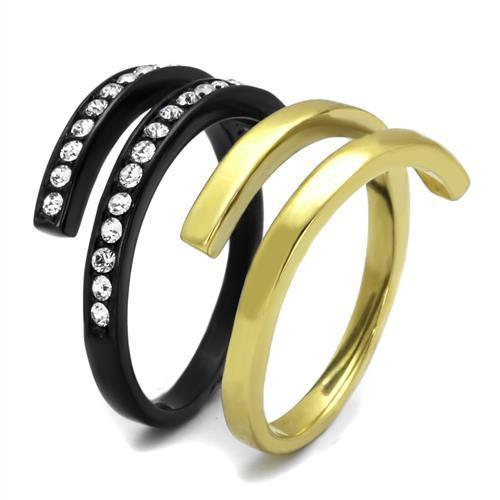 TK2298 - IP Gold+ IP Black (Ion Plating) Stainless Steel Ring with Top Grade Crystal  in Clear LuxuryLifeWay Online Store
