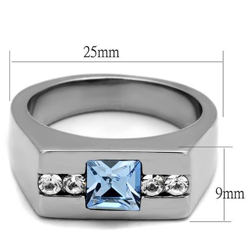 TK2307 - High polished (no plating) Stainless Steel Ring with Top Grade Crystal  in Aquamarine LuxuryLifeWay Online Store