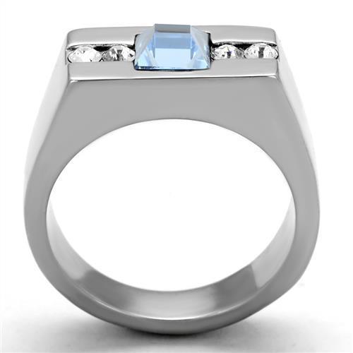 TK2307 - High polished (no plating) Stainless Steel Ring with Top Grade Crystal  in Aquamarine LuxuryLifeWay Online Store