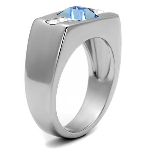 TK2307 - High polished (no plating) Stainless Steel Ring with Top Grade Crystal  in Aquamarine LuxuryLifeWay Online Store