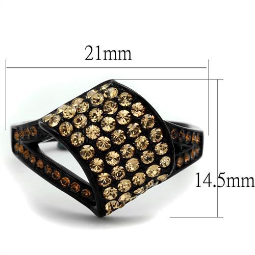 TK2351 - IP Black(Ion Plating) Stainless Steel Ring with Top Grade Crystal  in Smoked Quartz LuxuryLifeWay Online Store