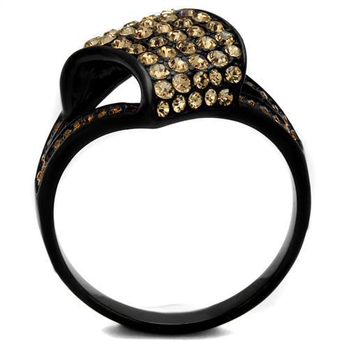 TK2351 - IP Black(Ion Plating) Stainless Steel Ring with Top Grade Crystal  in Smoked Quartz LuxuryLifeWay Online Store