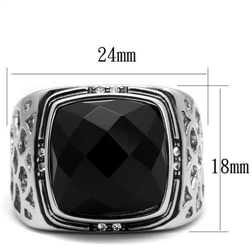 TK2514 - High polished (no plating) Stainless Steel Ring with Synthetic Onyx in Jet LuxuryLifeWay Online Store