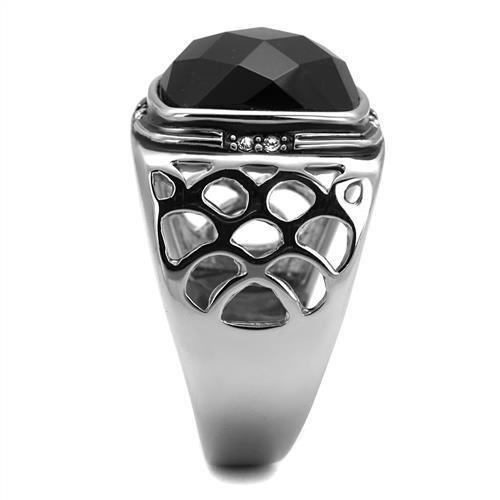 TK2514 - High polished (no plating) Stainless Steel Ring with Synthetic Onyx in Jet LuxuryLifeWay Online Store
