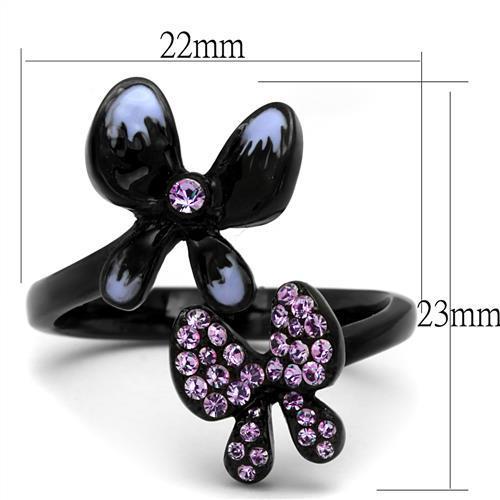 TK2554 - IP Black(Ion Plating) Stainless Steel Ring with Top Grade Crystal  in Light Amethyst LuxuryLifeWay Online Store
