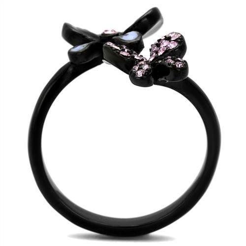 TK2554 - IP Black(Ion Plating) Stainless Steel Ring with Top Grade Crystal  in Light Amethyst LuxuryLifeWay Online Store
