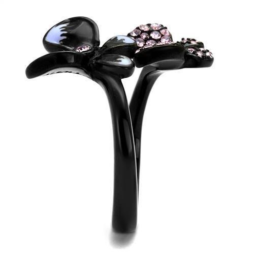 TK2554 - IP Black(Ion Plating) Stainless Steel Ring with Top Grade Crystal  in Light Amethyst LuxuryLifeWay Online Store