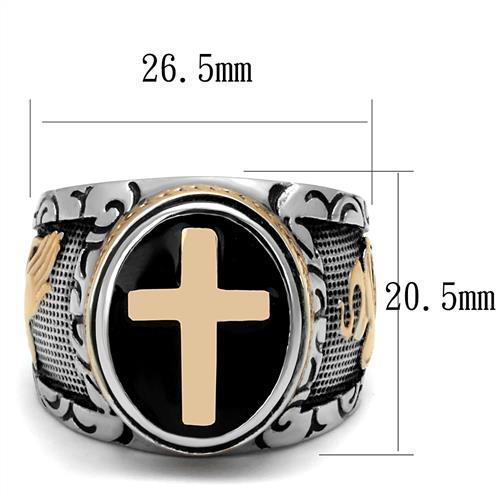 TK2623 - Two-Tone IP Rose Gold Stainless Steel Ring with Epoxy  in Jet LuxuryLifeWay Online Store