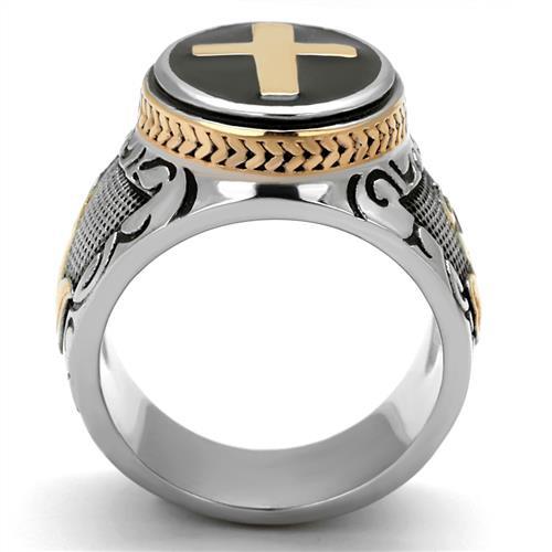 TK2623 - Two-Tone IP Rose Gold Stainless Steel Ring with Epoxy  in Jet LuxuryLifeWay Online Store