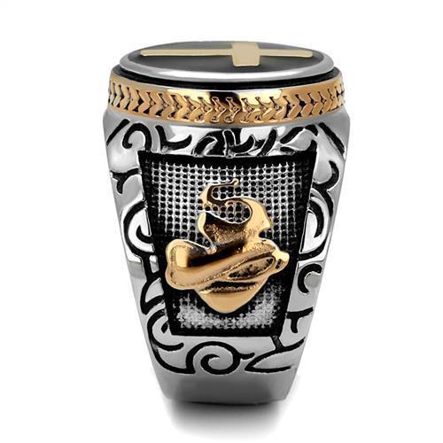 TK2623 - Two-Tone IP Rose Gold Stainless Steel Ring with Epoxy  in Jet LuxuryLifeWay Online Store