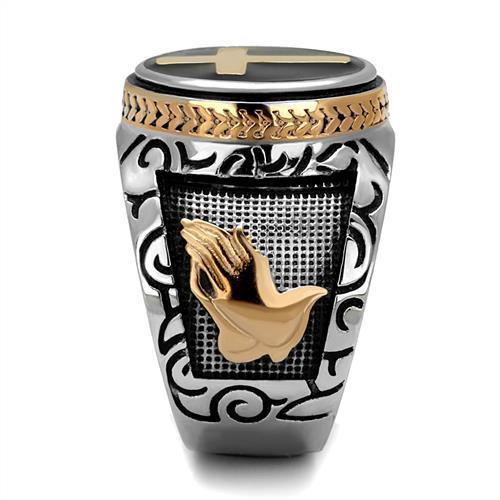 TK2623 - Two-Tone IP Rose Gold Stainless Steel Ring with Epoxy  in Jet LuxuryLifeWay Online Store