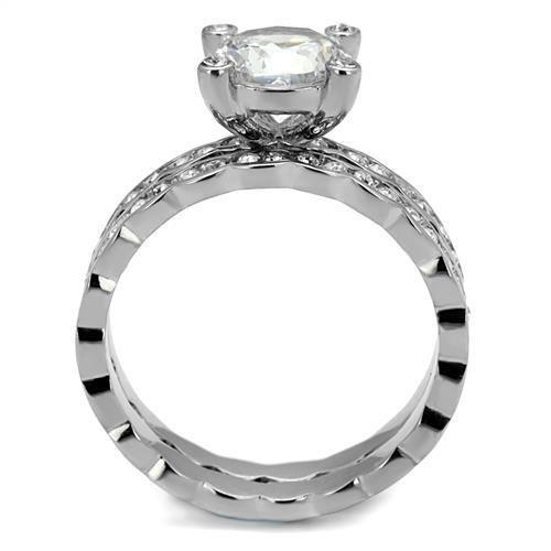 TK2659 - High polished (no plating) Stainless Steel Ring with AAA Grade CZ  in Clear LuxuryLifeWay Online Store