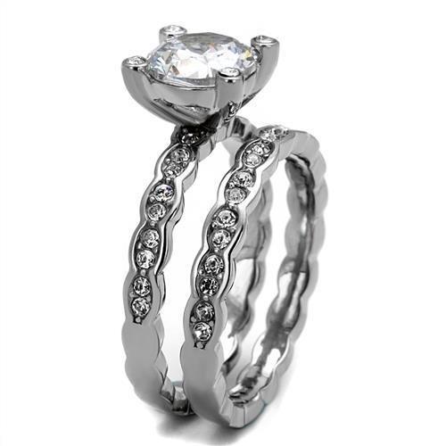 TK2659 - High polished (no plating) Stainless Steel Ring with AAA Grade CZ  in Clear LuxuryLifeWay Online Store