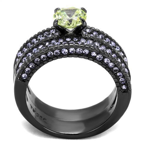TK2672 - IP Light Black  (IP Gun) Stainless Steel Ring with AAA Grade CZ  in Apple Green color LuxuryLifeWay Online Store