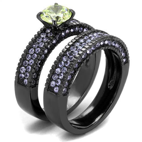 TK2672 - IP Light Black  (IP Gun) Stainless Steel Ring with AAA Grade CZ  in Apple Green color LuxuryLifeWay Online Store