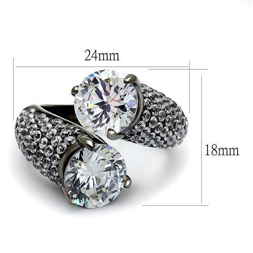 TK2674 - IP Light Black  (IP Gun) Stainless Steel Ring with AAA Grade CZ  in Clear LuxuryLifeWay Online Store