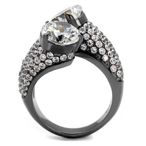 TK2674 - IP Light Black  (IP Gun) Stainless Steel Ring with AAA Grade CZ  in Clear LuxuryLifeWay Online Store