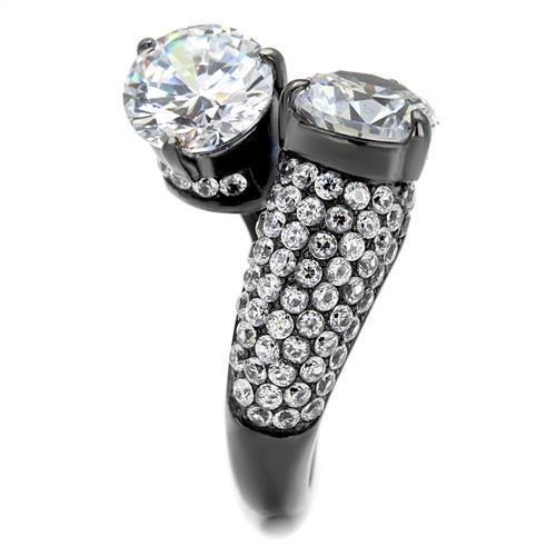 TK2674 - IP Light Black  (IP Gun) Stainless Steel Ring with AAA Grade CZ  in Clear LuxuryLifeWay Online Store