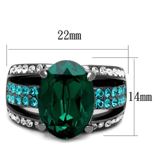TK2759 - IP Light Black  (IP Gun) Stainless Steel Ring with Top Grade Crystal  in Emerald LuxuryLifeWay Online Store