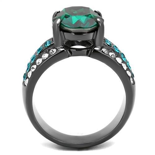 TK2759 - IP Light Black  (IP Gun) Stainless Steel Ring with Top Grade Crystal  in Emerald LuxuryLifeWay Online Store