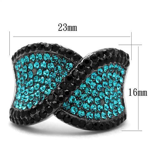 TK2764 - Two-Tone IP Black Stainless Steel Ring with Top Grade Crystal  in Blue Zircon LuxuryLifeWay Online Store