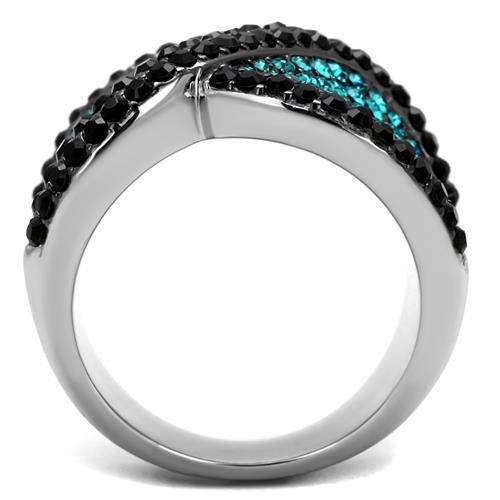 TK2764 - Two-Tone IP Black Stainless Steel Ring with Top Grade Crystal  in Blue Zircon LuxuryLifeWay Online Store