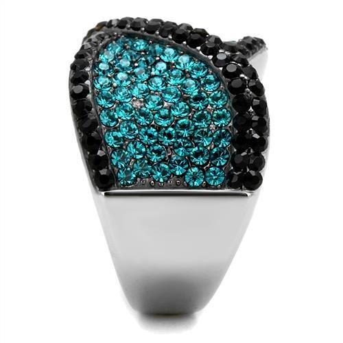 TK2764 - Two-Tone IP Black Stainless Steel Ring with Top Grade Crystal  in Blue Zircon LuxuryLifeWay Online Store