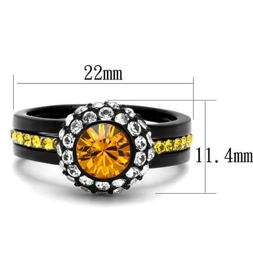 TK2783 - Two-Tone IP Black (Ion Plating) Stainless Steel Ring with Top Grade Crystal  in Topaz LuxuryLifeWay Online Store