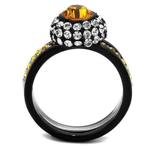 TK2783 - Two-Tone IP Black (Ion Plating) Stainless Steel Ring with Top Grade Crystal  in Topaz LuxuryLifeWay Online Store