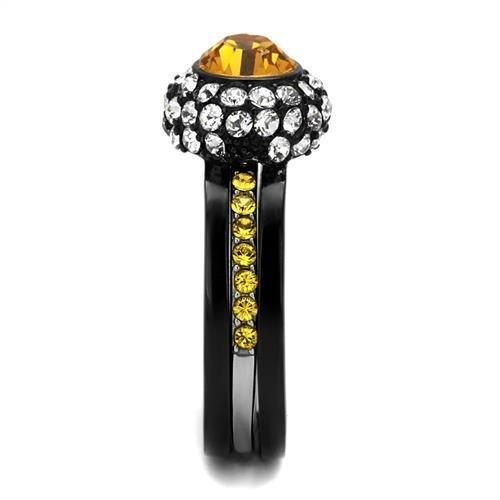TK2783 - Two-Tone IP Black (Ion Plating) Stainless Steel Ring with Top Grade Crystal  in Topaz LuxuryLifeWay Online Store