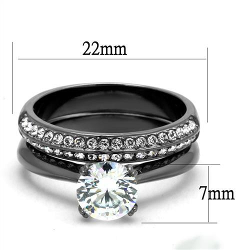 TK2797 - IP Light Black  (IP Gun) Stainless Steel Ring with AAA Grade CZ  in Clear LuxuryLifeWay Online Store