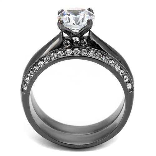 TK2797 - IP Light Black  (IP Gun) Stainless Steel Ring with AAA Grade CZ  in Clear LuxuryLifeWay Online Store