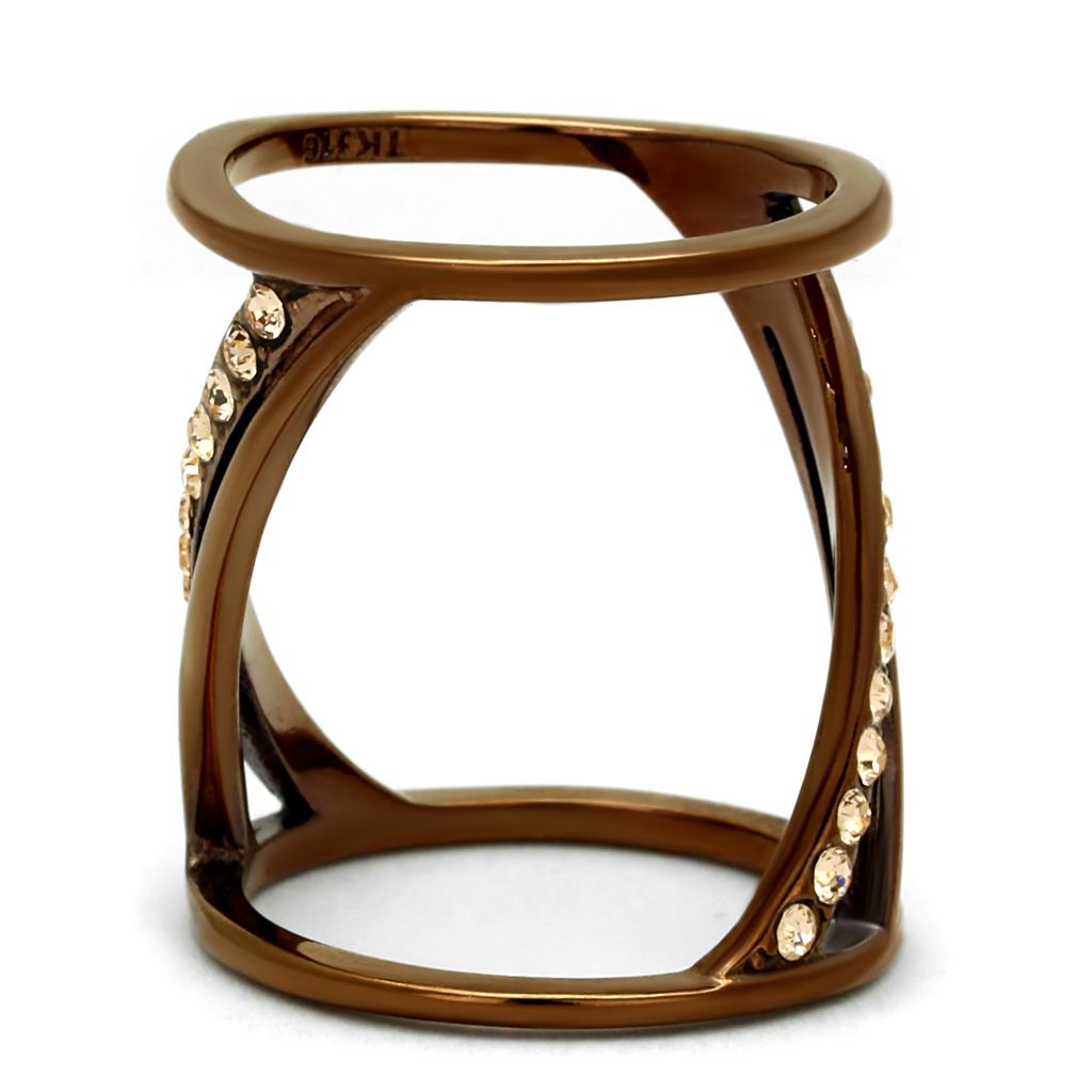 TK2827 - IP Coffee light Stainless Steel Ring with Top Grade Crystal  in Light Peach LuxuryLifeWay Online Store