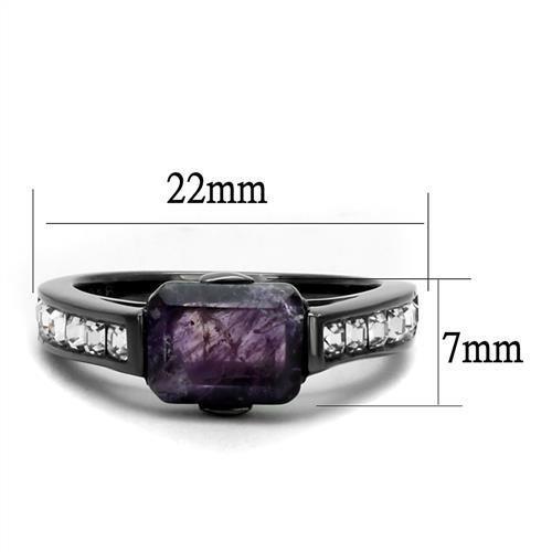 TK2832 - IP Light Black  (IP Gun) Stainless Steel Ring with Precious Stone Amethyst Crystal in Amethyst LuxuryLifeWay Online Store