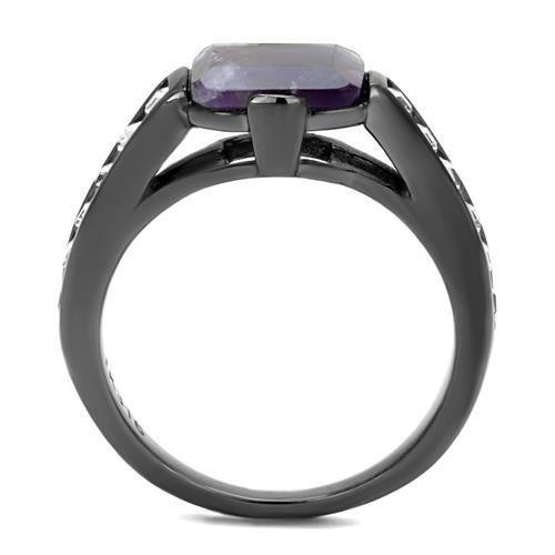 TK2832 - IP Light Black  (IP Gun) Stainless Steel Ring with Precious Stone Amethyst Crystal in Amethyst LuxuryLifeWay Online Store