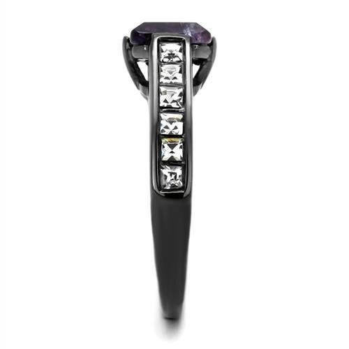 TK2832 - IP Light Black  (IP Gun) Stainless Steel Ring with Precious Stone Amethyst Crystal in Amethyst LuxuryLifeWay Online Store