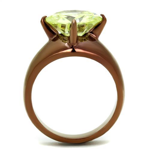TK2839 - IP Coffee light Stainless Steel Ring with AAA Grade CZ  in Apple Green color LuxuryLifeWay Online Store