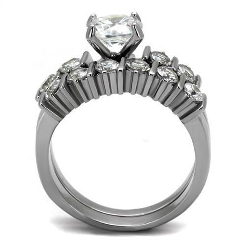 TK2869 - High polished (no plating) Stainless Steel Ring with AAA Grade CZ  in Clear LuxuryLifeWay Online Store