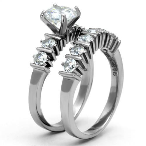 TK2869 - High polished (no plating) Stainless Steel Ring with AAA Grade CZ  in Clear LuxuryLifeWay Online Store
