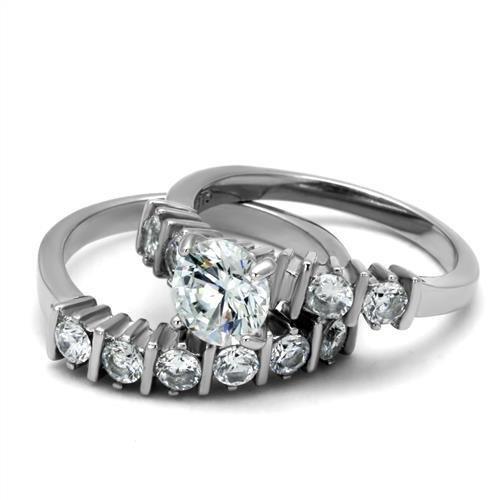 TK2869 - High polished (no plating) Stainless Steel Ring with AAA Grade CZ  in Clear LuxuryLifeWay Online Store
