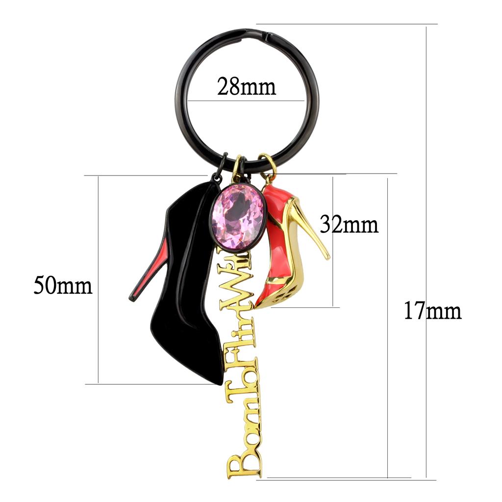 TK2913 - IP Gold+ IP Black (Ion Plating) Stainless Steel Key Ring with AAA Grade CZ  in Rose LuxuryLifeWay Online Store