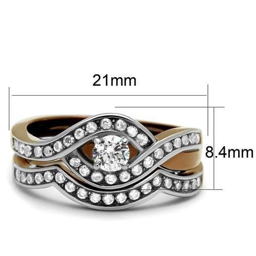TK2953 - Two Tone IP Light Brown (IP Light coffee) Stainless Steel Ring with AAA Grade CZ  in Clear LuxuryLifeWay Online Store
