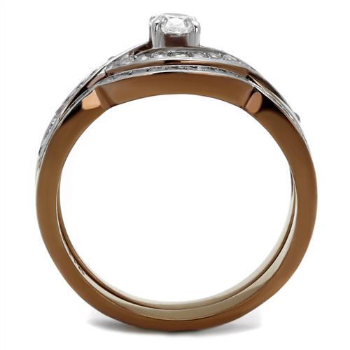TK2953 - Two Tone IP Light Brown (IP Light coffee) Stainless Steel Ring with AAA Grade CZ  in Clear LuxuryLifeWay Online Store