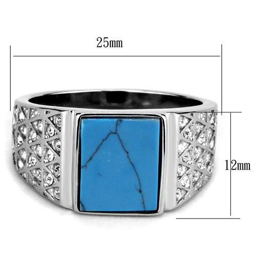 TK3004 - High polished (no plating) Stainless Steel Ring with Synthetic Turquoise in Sea Blue LuxuryLifeWay Online Store