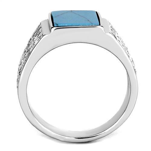 TK3004 - High polished (no plating) Stainless Steel Ring with Synthetic Turquoise in Sea Blue LuxuryLifeWay Online Store