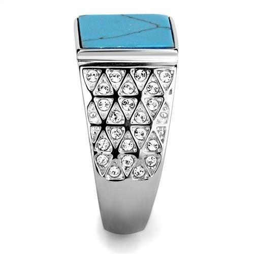 TK3004 - High polished (no plating) Stainless Steel Ring with Synthetic Turquoise in Sea Blue LuxuryLifeWay Online Store